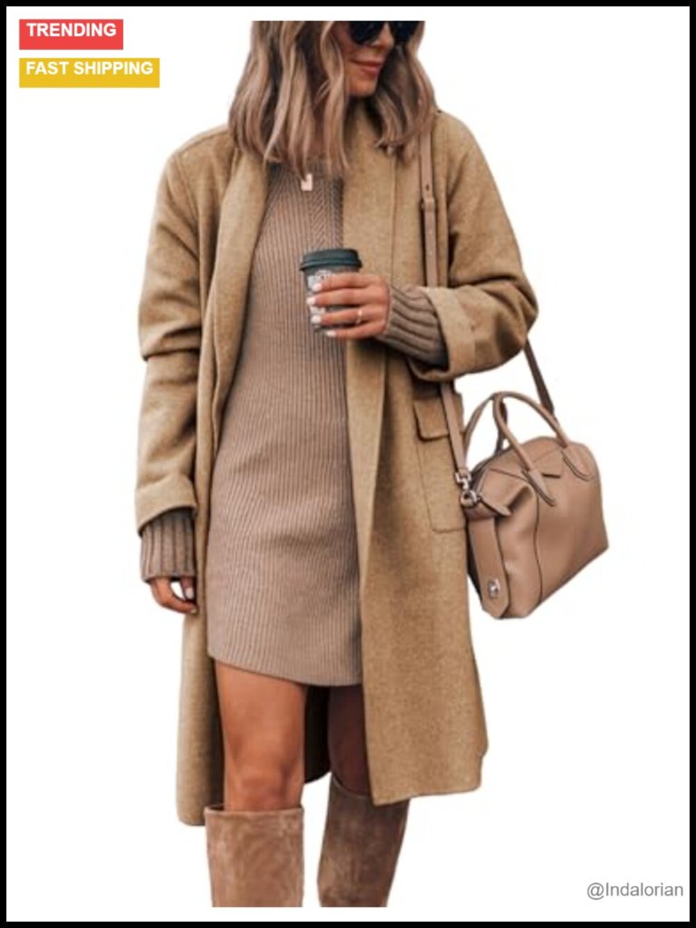 Wool Blend Long Cardigan Coat Open Front Lapel Flap Pockets